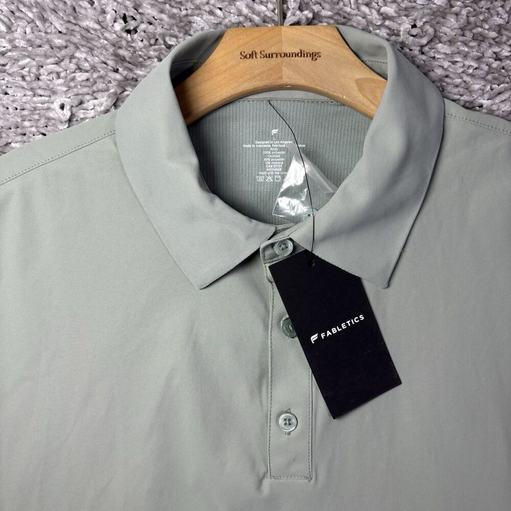 Fabletics The Don Polo Shirt Mens Large Sage Grey Short Sleeve Stretch Golf NWTG